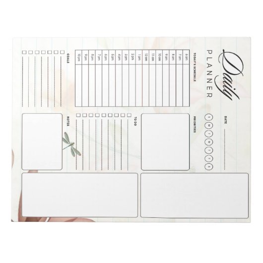 Bloc-note Fleurs roses et libellule (Devant)