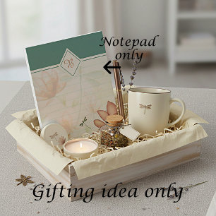 Bloc-note Fleurs roses et monogramme libellule