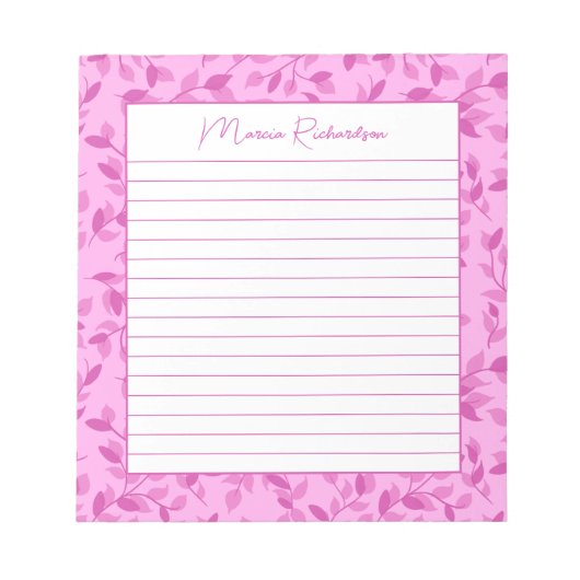 Bloc-note Fleurs roses modernes et personnalisées avec ligne (Devant)