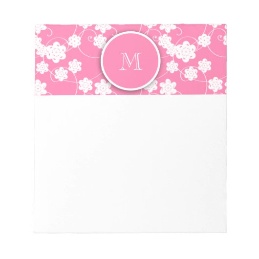Bloc-note Fleurs roses moelleuses mures Motif, Votre Initial (Devant)
