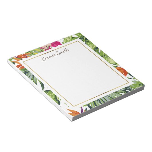 Bloc-note Fleurs roses orange Feuilles Tropical Vert (Incliné)