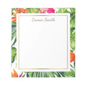 Bloc-note Fleurs roses orange Feuilles Tropical Vert (Devant)
