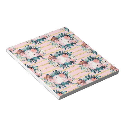 Bloc-note Fleurs roses Peinture Or Grilles Girly Design (Incliné)