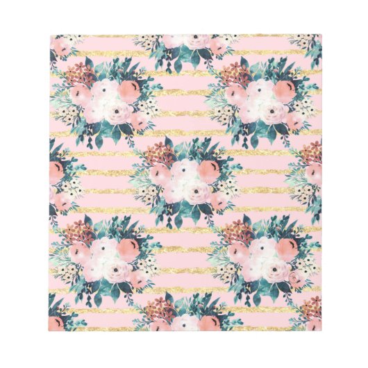 Bloc-note Fleurs roses Peinture Or Grilles Girly Design (Devant)
