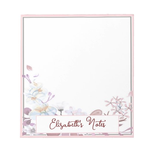 Bloc-note Fleurs roses personnalisées (Devant)