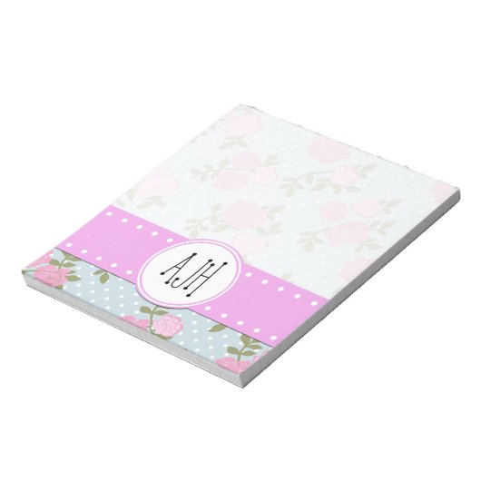 Bloc-note Fleurs roses, Roses, Fleurs Aquarelles, Monogramme (Tourné)