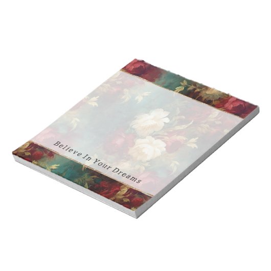 Bloc-note Fleurs rouges blanches vertes (Tourné)