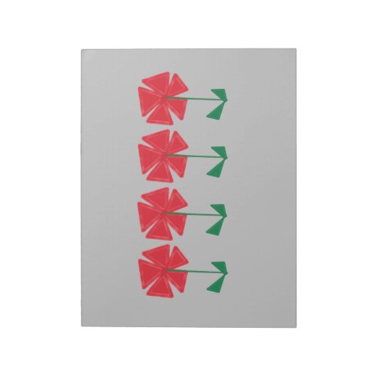 Bloc-note fleurs rouges sur remplissage arrière - plan gris (Tourné)