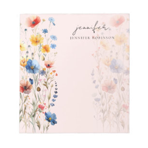 Bloc-note Fleurs sauvages modernes de printemps été Nom Rose