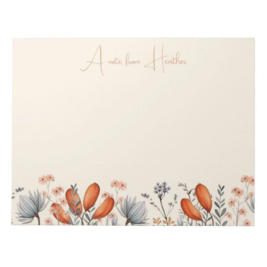 Bloc-note Fleurs sauvages rustiques en Orange Brûlé Et Gris  (Devant)