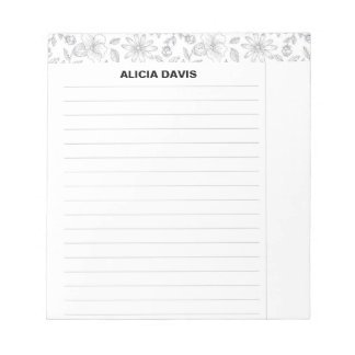 Bloc-note Fleurs simples élégantes Noir Blanc