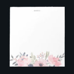 Bloc-note Fleurs vintages à aquarelle<br><div class="desc">Bloc-notes vintage couleur d'aquarelle | Un bloc-notes élégant et capricieux avec cadre floral aquarelle de fleurs roses et de verdure. Ce sera un accent féminin parfait pour votre bureau.</div>