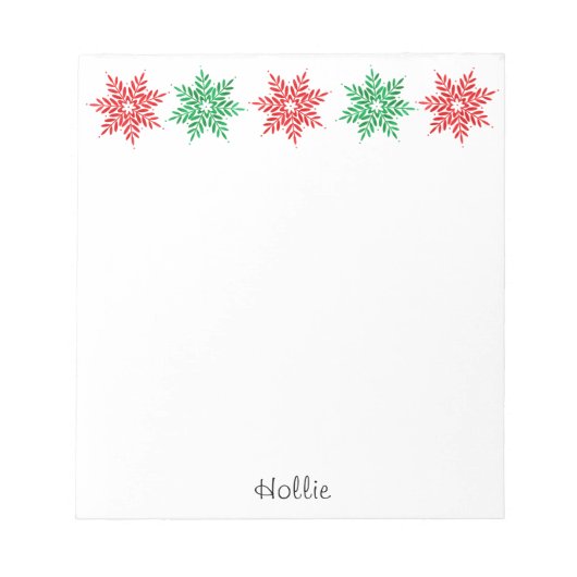 Bloc-note Flocons de neige à l'aquarelle rouge et vert (Devant)