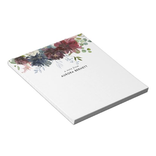 Bloc-note Floral Bourgogne Bleu Fleur Élégant (Incliné)