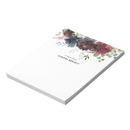 Bloc-note Floral Bourgogne Bleu Fleur Élégant (Tourné)