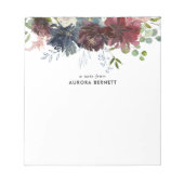 Bloc-note Floral Bourgogne Bleu Fleur Élégant (Devant)