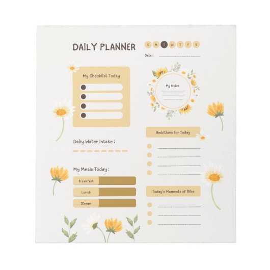 Bloc-note Floral Daily Planner with Sunflowers & Daisies (Devant)