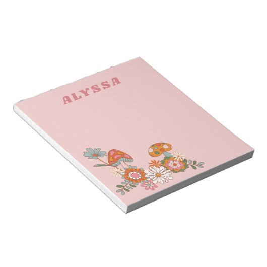 Bloc-note Floral et champignons Moderne Pastel rose (Incliné)
