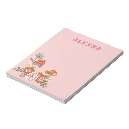 Bloc-note Floral et champignons Moderne Pastel rose (Tourné)