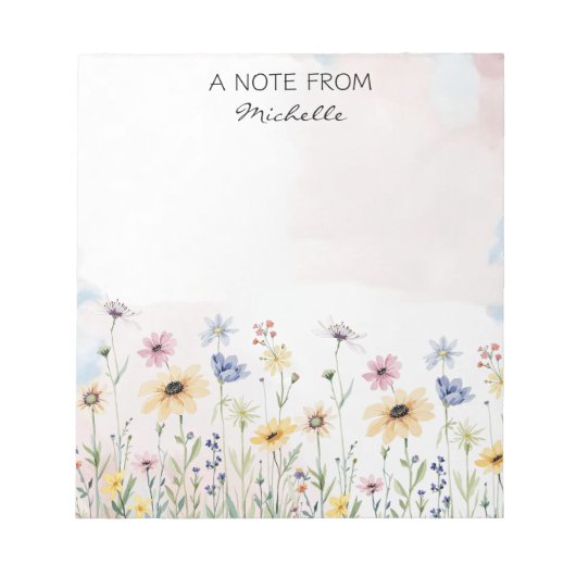 Bloc-note Floral Fleur sauvage d'aquarelle personnalisée mod (Devant)