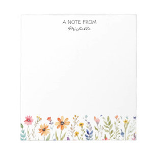 Bloc-note Floral Fleur sauvage d'aquarelle personnalisée mod