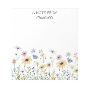 Bloc-note Floral Fleur sauvage d'aquarelle personnalisée mod