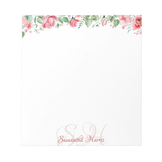 Bloc-note Floral Moderne Fleurs Monogrammes Nom personnalisé (Devant)