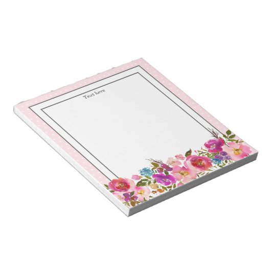 Bloc-note Floral Monogramme initial, fleur aquarelle (Incliné)