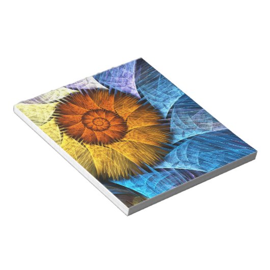 Bloc-note Floral Orange Bleu Jaune Art Abstrait (Incliné)