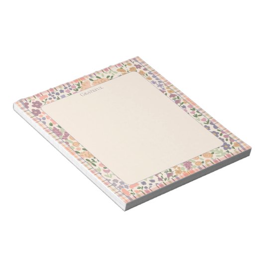 Bloc-note Floral Plaid “Grateful” Notepad –Pastel Stationery (Incliné)