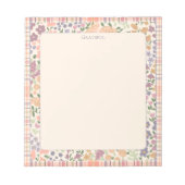 Bloc-note Floral Plaid “Grateful” Notepad –Pastel Stationery (Devant)