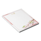Bloc-note Floral rose avec or rose Monogramme Nom (Incliné)