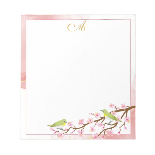 Bloc-note Floral rose avec or rose Monogramme Nom (Devant)