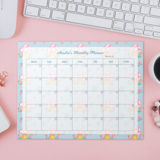 Bloc-note Floral rose Champagne clair bleu Nom du planificat