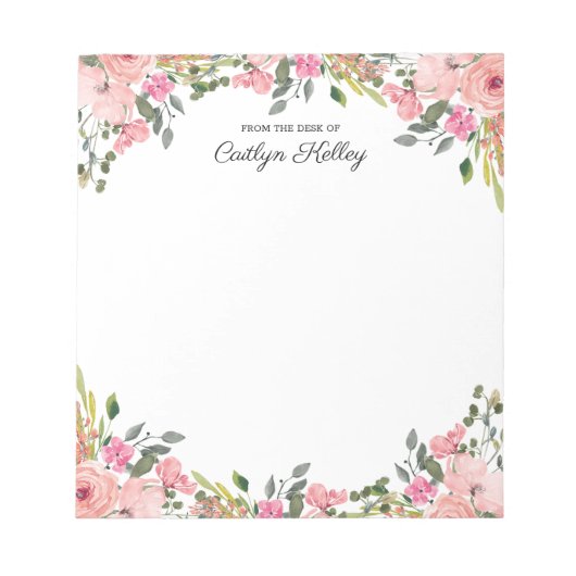 Bloc-note Floral rose du bureau de, Personnalisé (Devant)