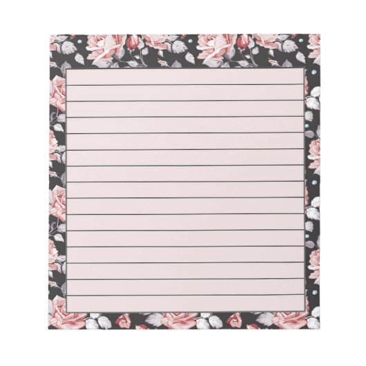 Bloc-note Floral rose et noir (Devant)