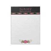 Bloc-note Floral rose et noir Personnalisé (Tourné)