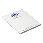 Bloc-note Flore d'aquarelle bleu chic avec nom commercial (Incliné)