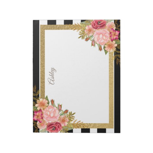 Bloc-note Flore d'or rose blanc sur mesure (Tourné)