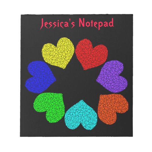 Bloc-note Flore Rainbow Love Hearts Personnalisable Bloc-not (Devant)