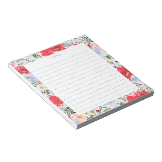 Bloc-note Flores d'aquarelle bleu et rouge (Incliné)