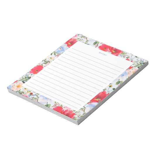 Bloc-note Flores d'aquarelle bleu et rouge (Tourné)