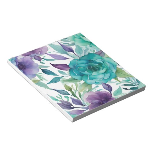 Bloc-note Flores d'aquarelle bleu Rose pourpre (Incliné)