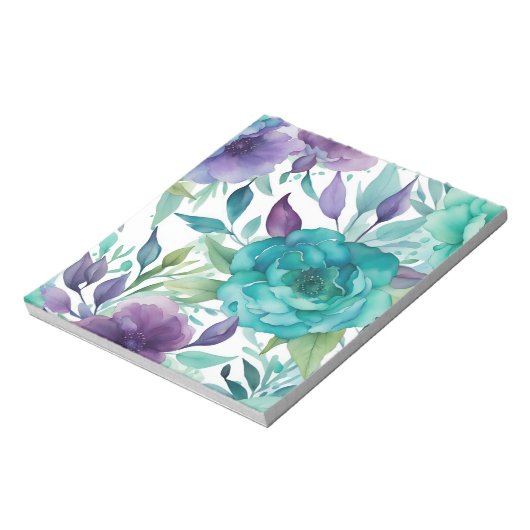 Bloc-note Flores d'aquarelle bleu Rose pourpre (Tourné)