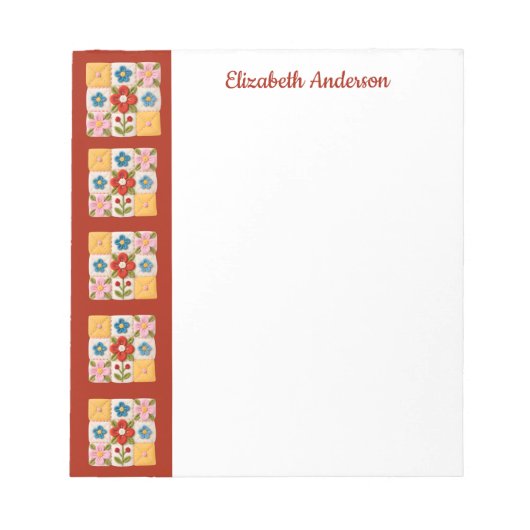 Bloc-note Flower Embroidered Quilt Block Border Note Pad (Devant)