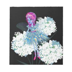 Bloc-note Flower Fairy Art by LeahG blue pink black white