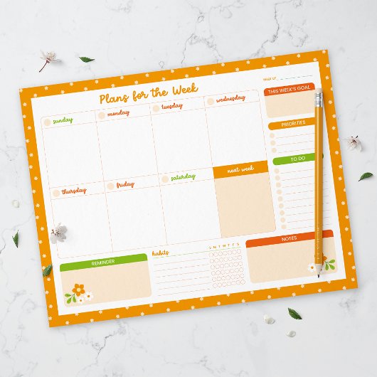 Bloc-note Flower Polka Dots Weekly Sunday Start Planner