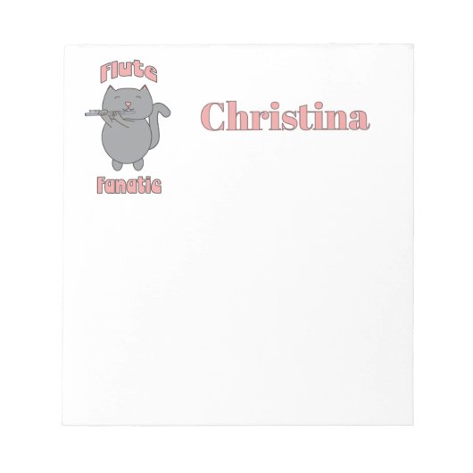 Bloc-note Flute Fanatic Gray Cat Personalize (Devant)