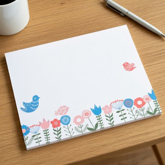 Bloc-note Folk Art Birds and Flowers Notepad