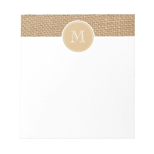 Bloc-note Fond de toile de jute rustique avec monogramme (Devant)